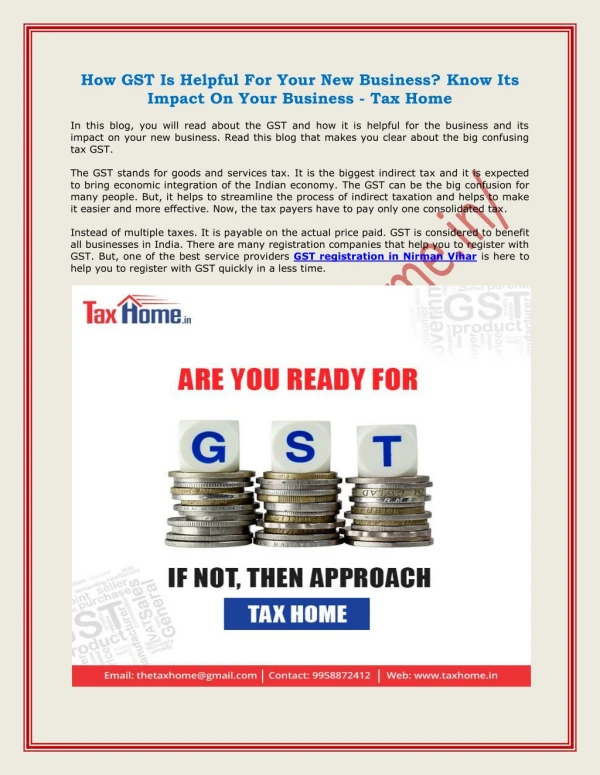How GST Is Helpful For Your New Business- Know Its Impact On Your Business - Tax Home