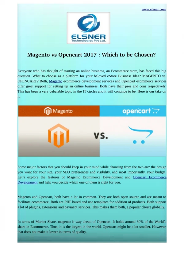 Magento vs Opencart 2017 : Which to be Chosen?