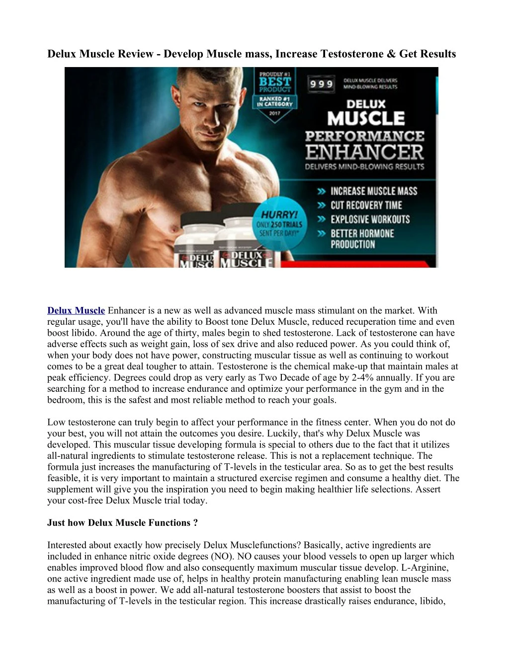 delux muscle review develop muscle mass increase