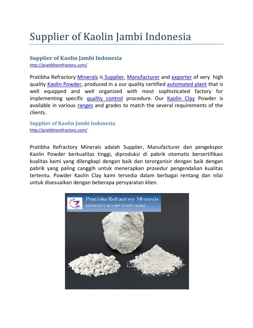 supplier of kaolin jambi indonesia