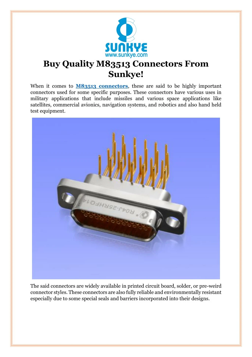 buy quality m83513 connectors from sunkye