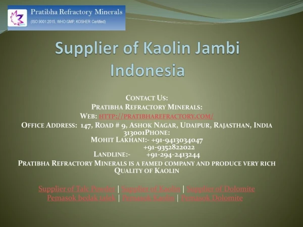 Supplier of Kaolin Jambi Indonesia