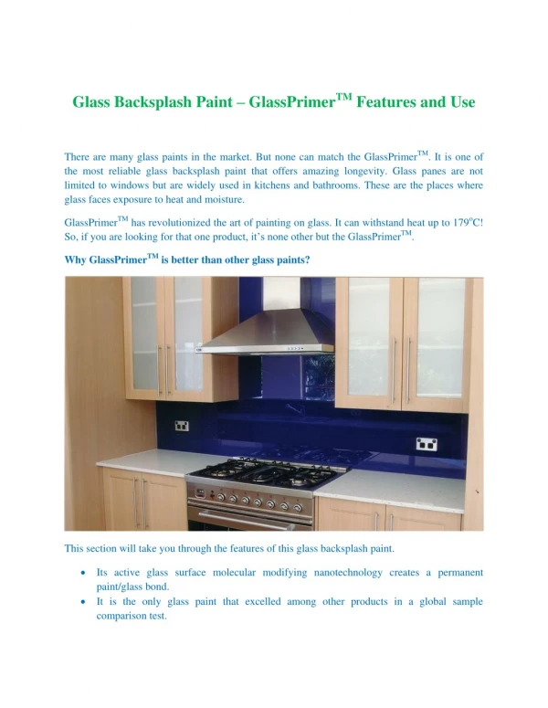 Glass Backsplash Paint – GlassPrimerTM Features and Use