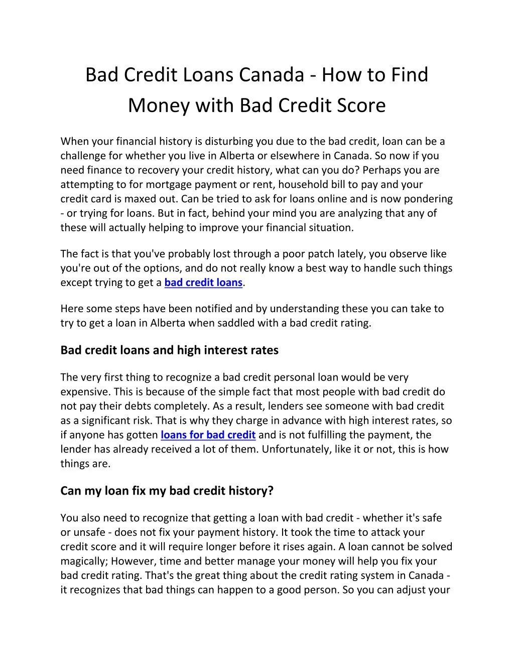 bad credit loans canada how to find money with