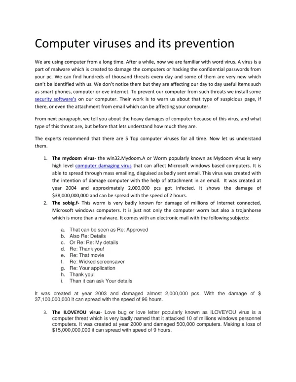 Computer viruses and its prevention
