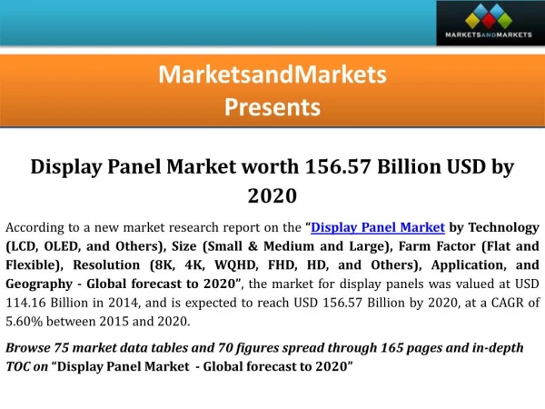 Display Panel Market worth 156.57 Billion USD by 2020