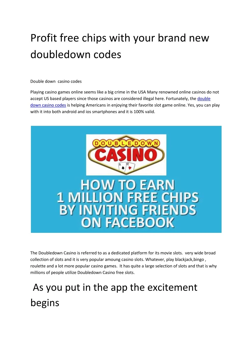 profit free chips with your brand new doubledown