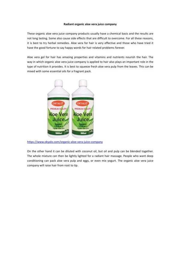 Radiant organic aloe vera juice company