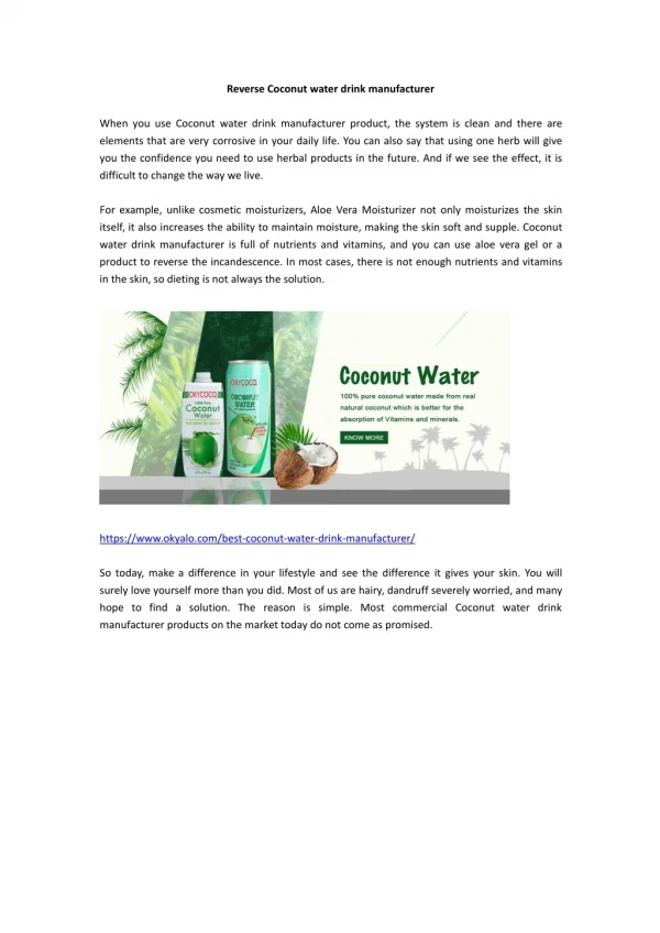 Reverse Coconut water drink manufacturer