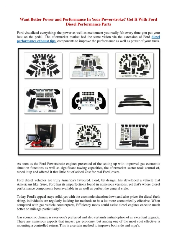 Want Better Power and Performance In Your Powerstroke? Get It With Ford Diesel Performance Parts