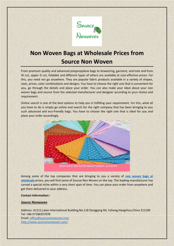 Non Woven Bags at Wholesale Prices from Source Non Woven