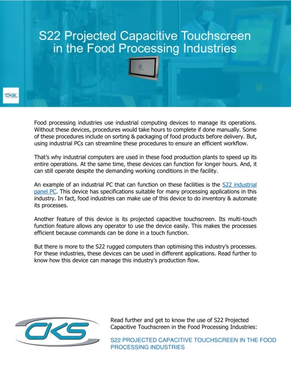 S22 Projected Capacitive Touchscreen in the Food Processing Industries
