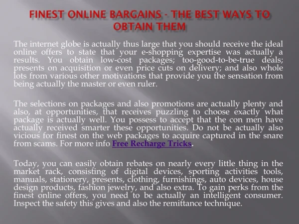 Finest Online Bargains - The best ways to Obtain Them