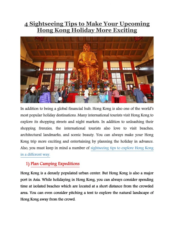 4 Sightseeing Tips to Make Your Upcoming Hong Kong Holiday More Exciting