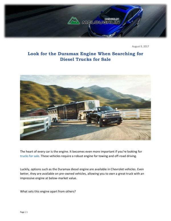 Look for the Duramax Engine When Searching for Diesel Trucks for Sale