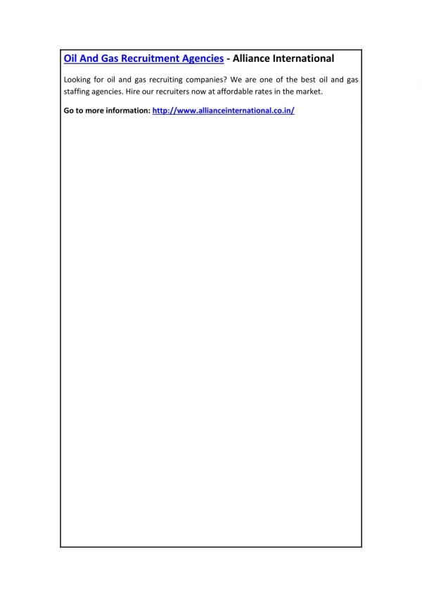 oil and gas recruitment agencies alliance