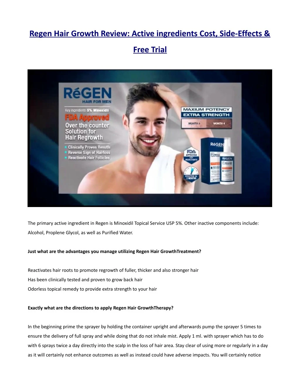 regen hair growth review active ingredients cost