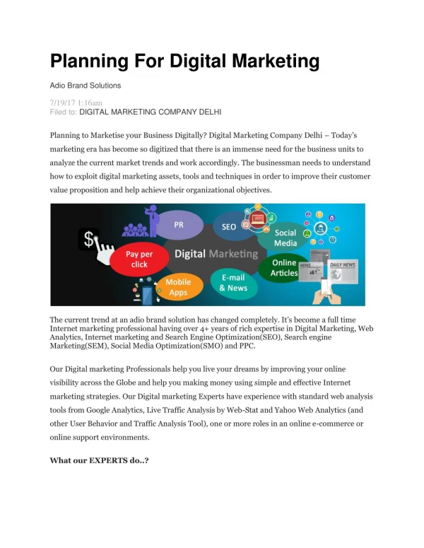 Planning For Digital Marketing