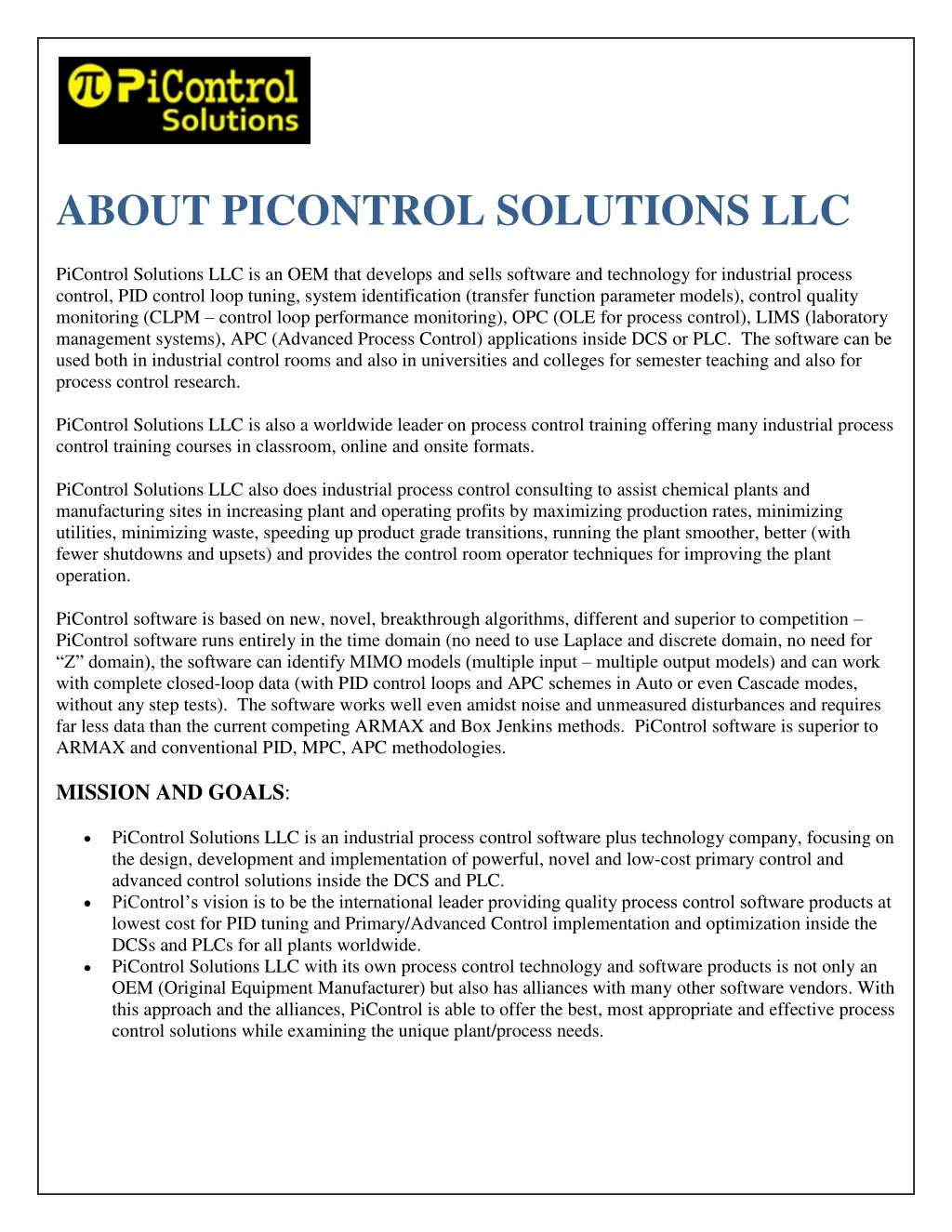 about picontrol solutions llc