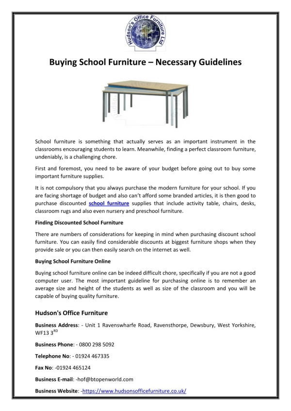 Buying School Furniture – Necessary Guidelines