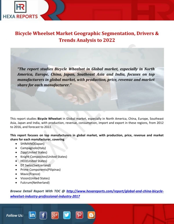 Bicycle Wheelset Market Geographic Segmentation, Drivers & Trends Analysis to 2022