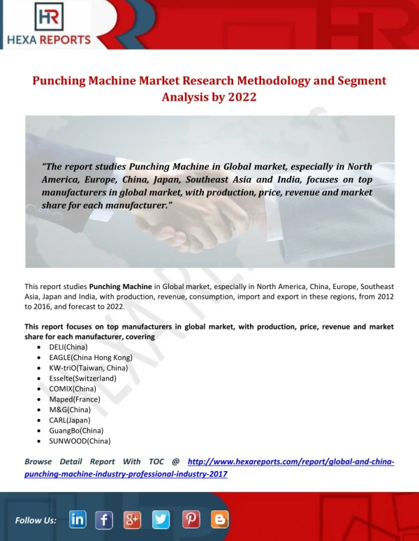 Punching Machine Market Research Methodology and Segment Analysis by 2022