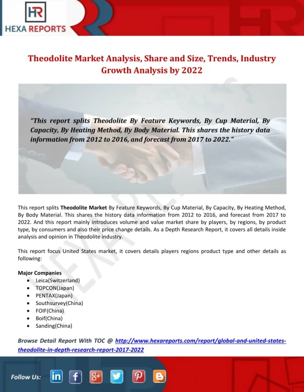 Theodolite Market Analysis, Share and Size, Trends, Industry Growth Analysis by 2022