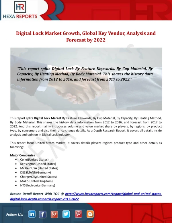 Digital Lock Market Growth, Global Key Vendor, Analysis and Forecast by 2022