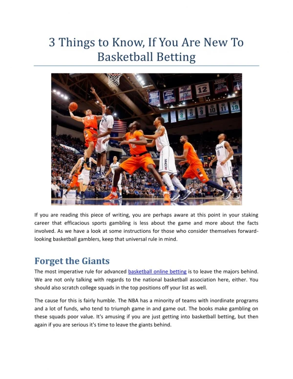 3 Things to Know, If You Are New To Basketball Betting