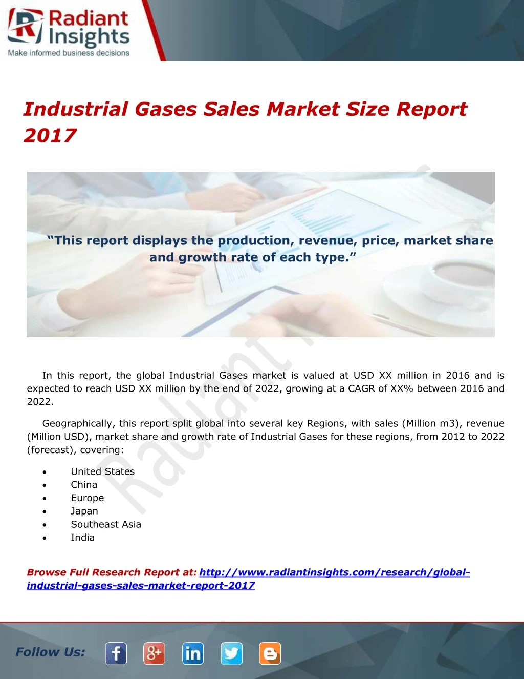 industrial gases sales market size report 2017