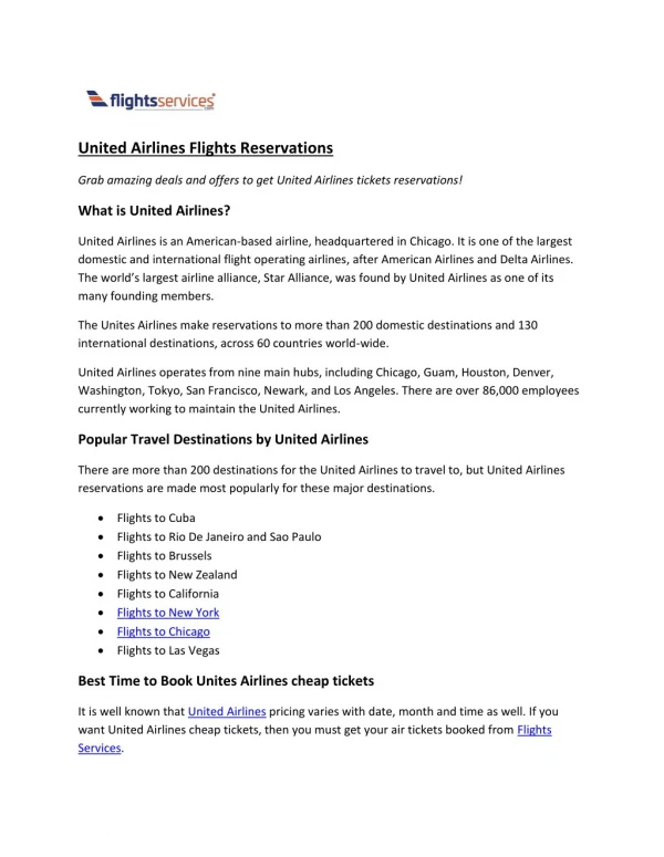United Airline Flights Reservations