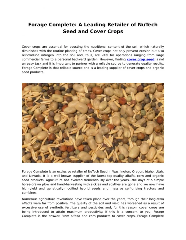 Protect Crops Using Cover Crop Seed by Forage Complete