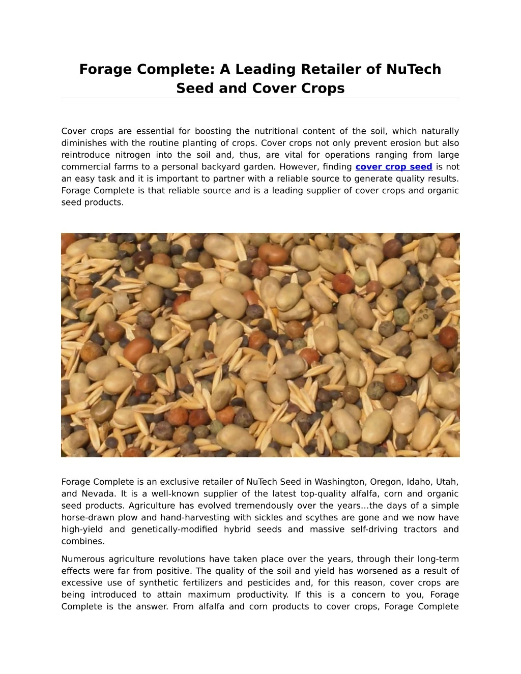 forage complete a leading retailer of nutech seed