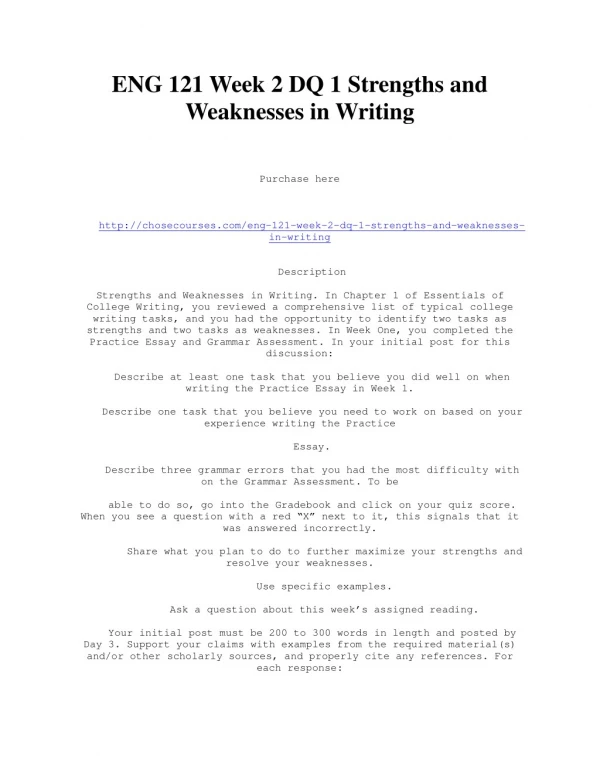 ENG 121 Week 2 DQ 1 Strengths and Weaknesses in Writing