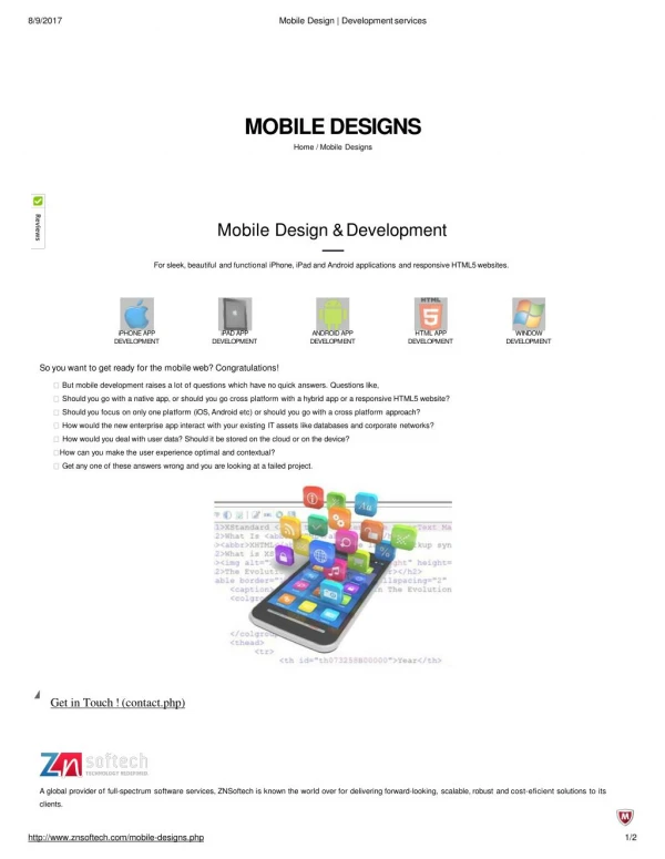 ZNSoftech-Mobile Design and development services