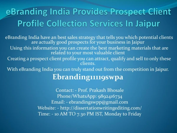 ebranding india provides prospect client profile collection services in jaipur