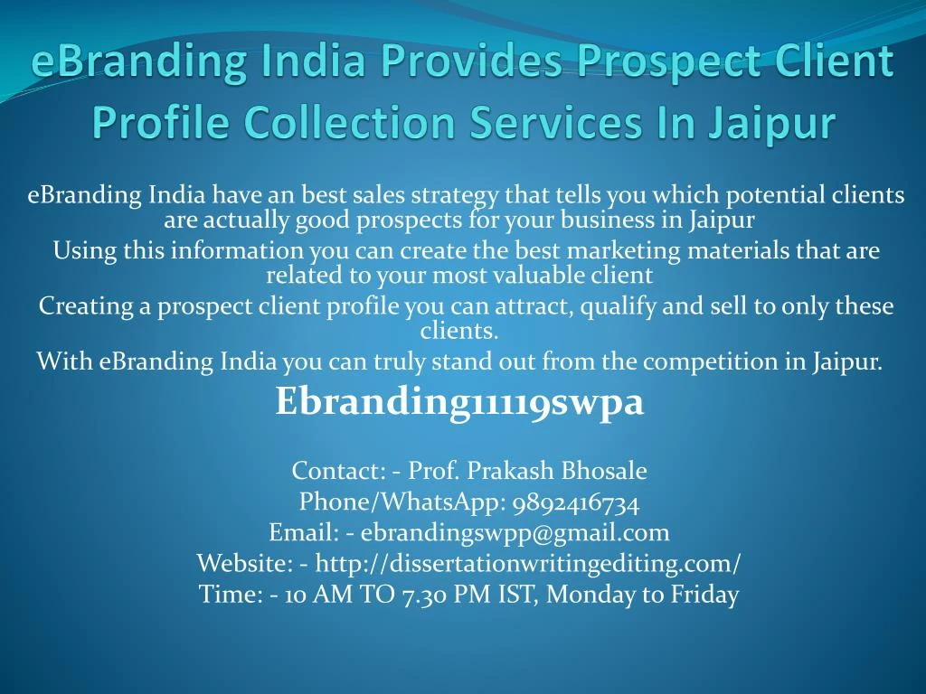 ebranding india provides prospect client profile collection services in jaipur