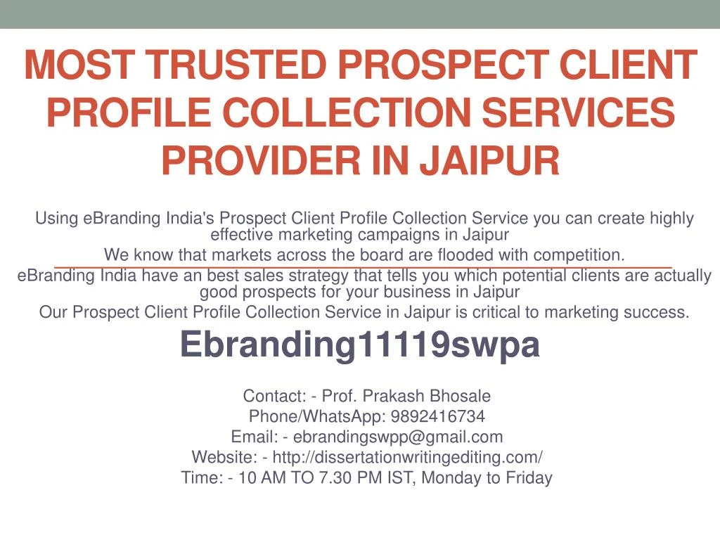 most trusted prospect client profile collection services provider in jaipur