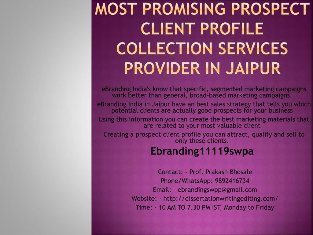most promising prospect client profile collection services provider in jaipur