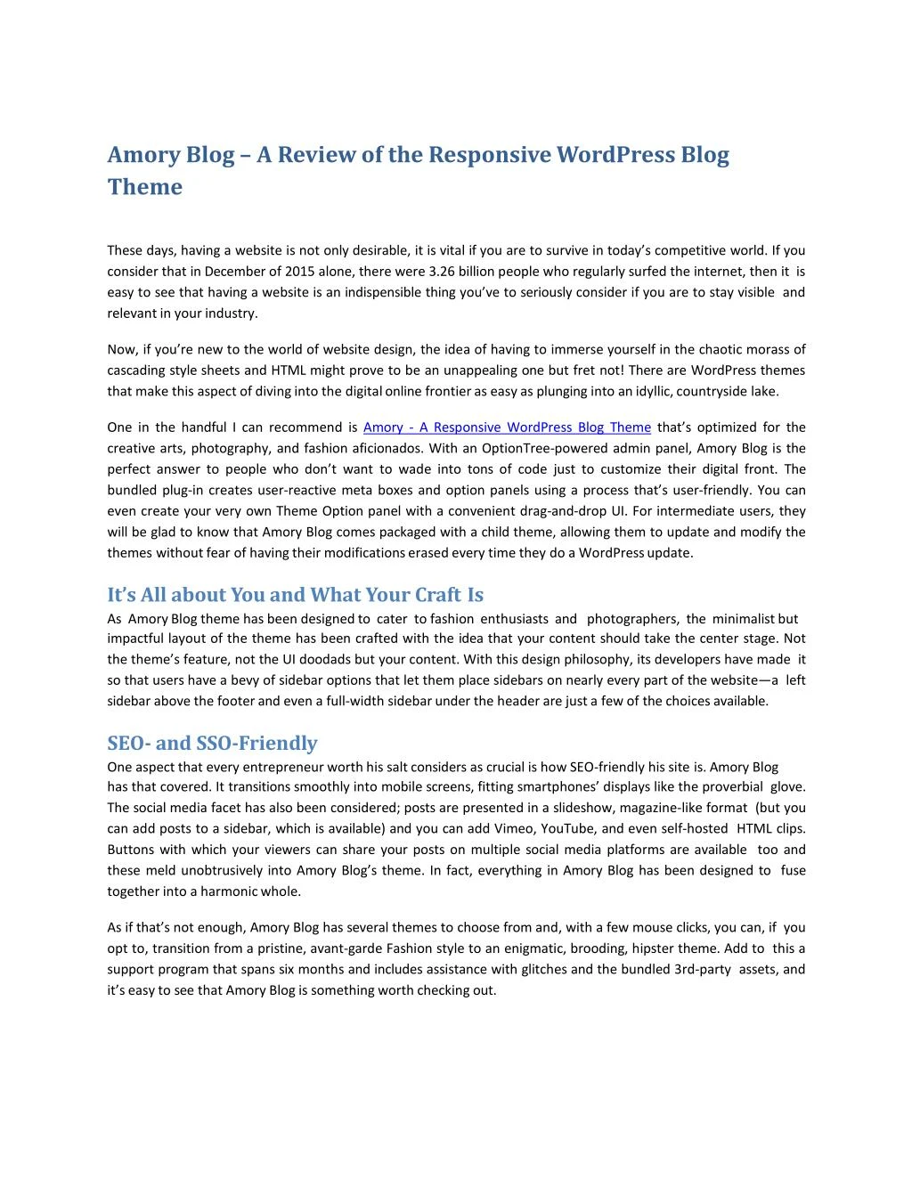 amory blog a review of the responsive wordpress
