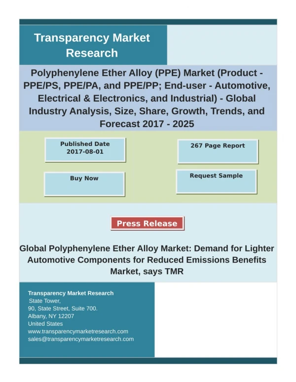 Polyphenylene Ether Alloy Market Analysis and Forecast Study for 2017-2025