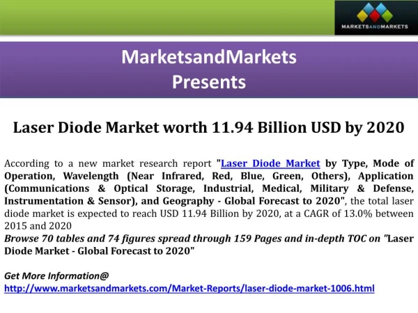 Laser Diode Market worth 11.94 Billion USD by 2020