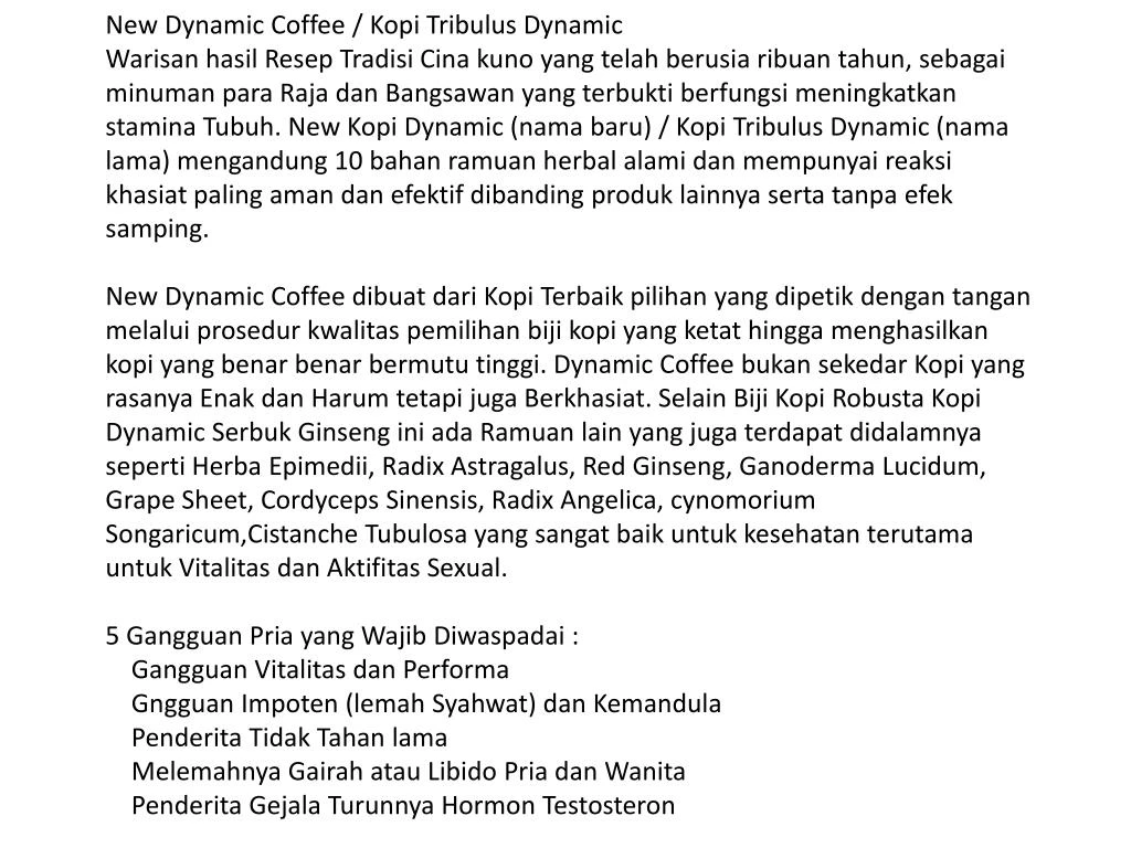 new dynamic coffee kopi tribulus dynamic warisan