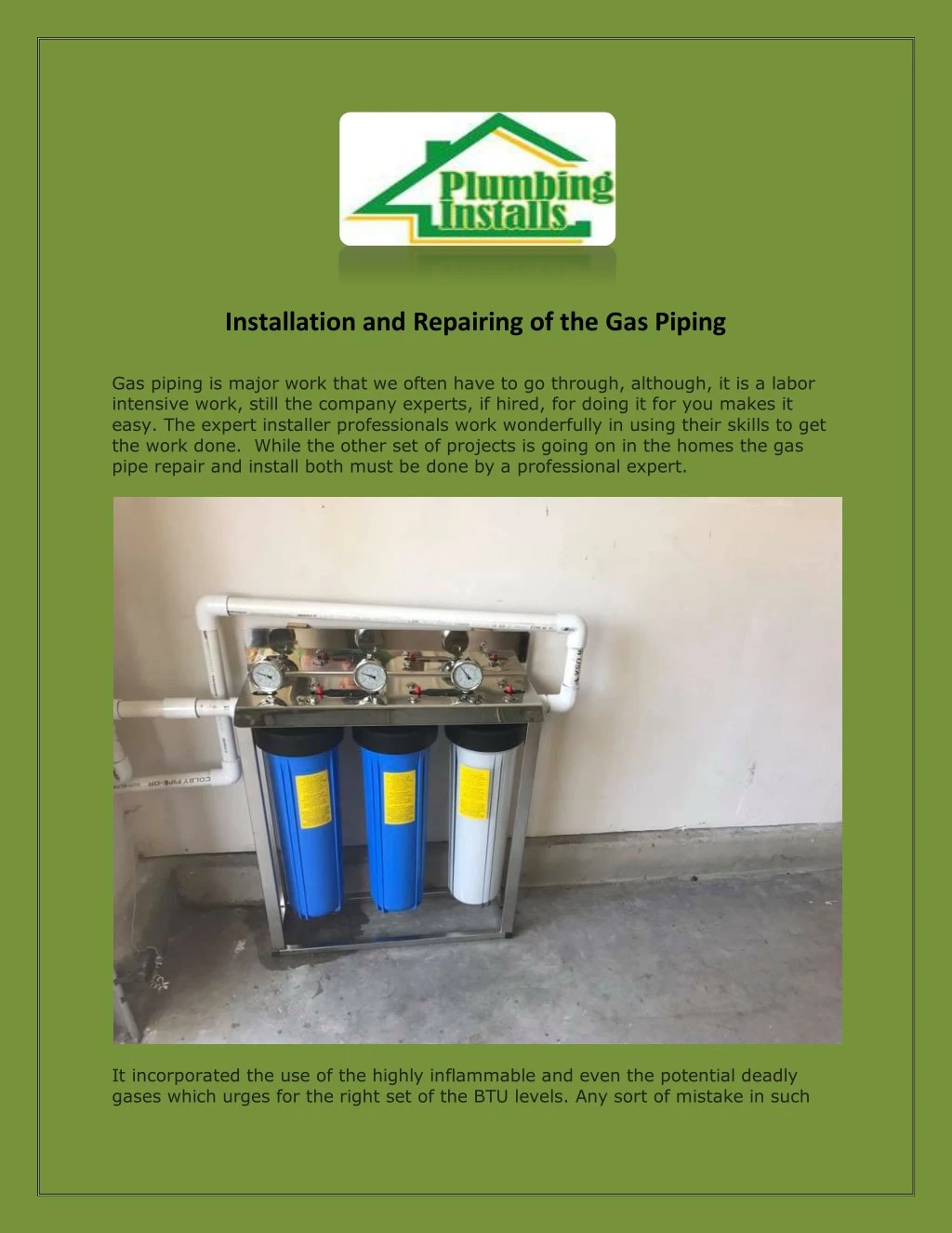 installation and repairing of the gas piping