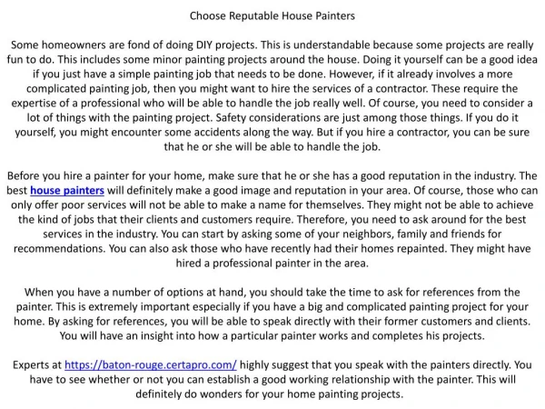 Choose Reputable House Painters