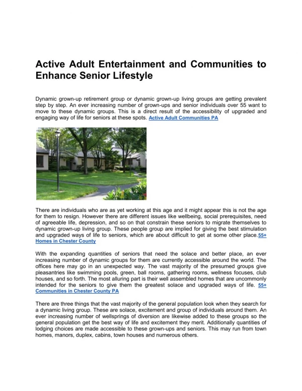 Active Adult Entertainment and Communities to Enhance Senior Lifestyle