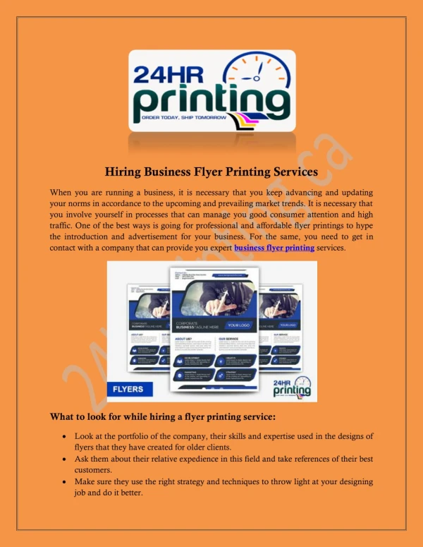 Hiring Business Flyer Printing Services - 24hrprinting.ca