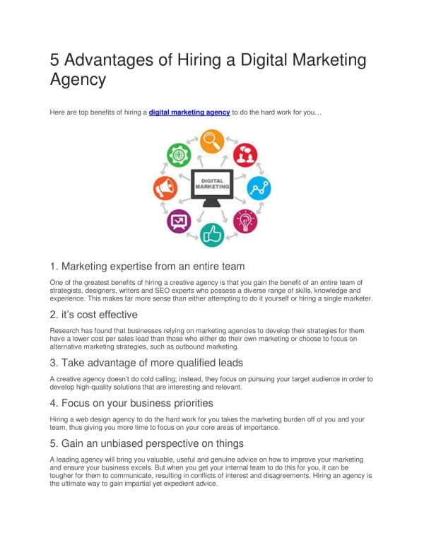 5 Advantages of Hiring a Digital Marketing Agency