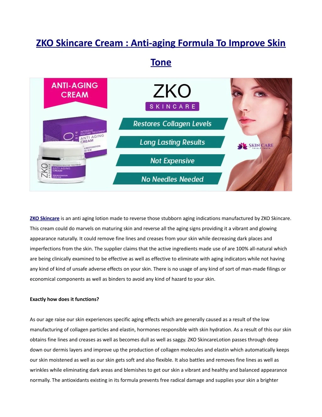 zko skincare cream anti aging formula to improve