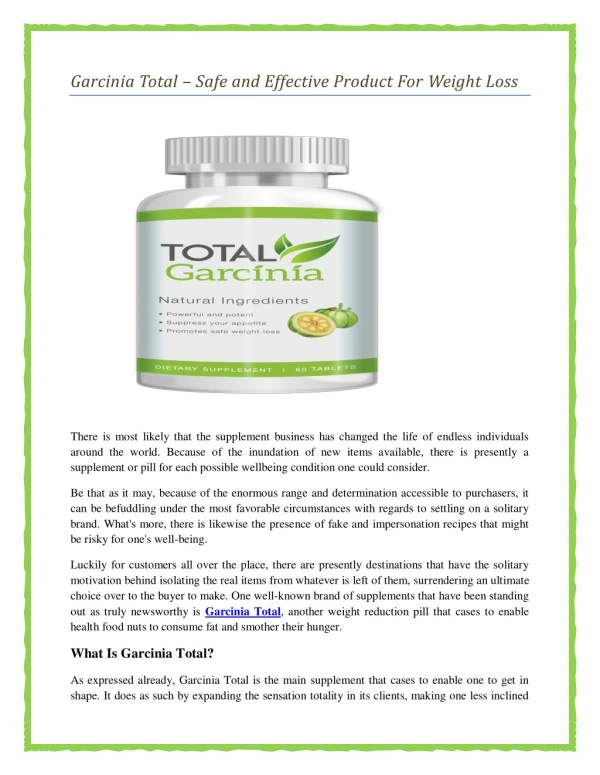 Garcinia Total – Safe and Effective Product For Weight Loss